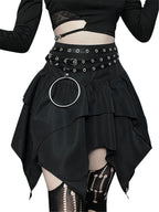 Summer Fashion Short Skirts New Sexy Women Gothic Punk Irregular Skirts Solid Color Drawstring Tie-Up Ruched Ruffles Mini Skirt