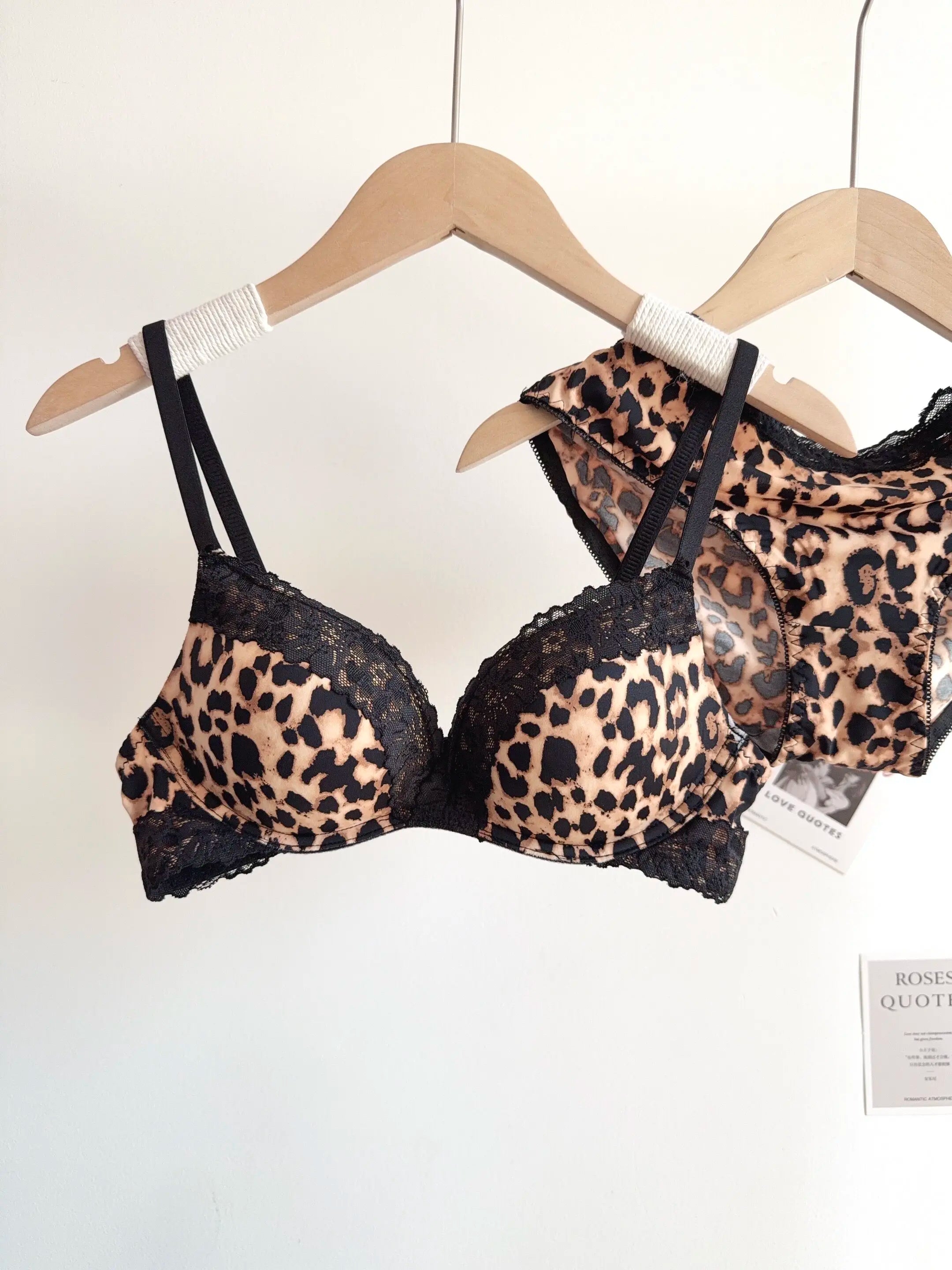 Sexy Leopard Print Lingerie Set Women Wireless Invisible Push Up Small Breasts,adjustable A To C Cup,sheer Lace Pure Design, S-X