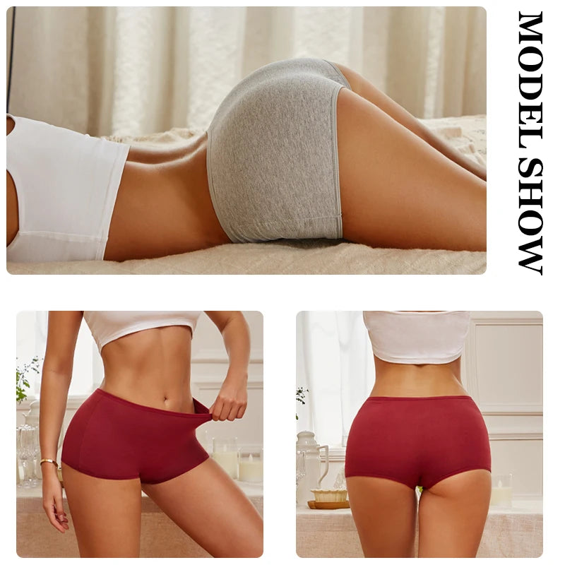 FINETOO 3PCS Women's Cotton Boyshort Panties Breathable Low Waist Solid Colors Underwear Female Casual Sports Boxers Underpants Secondary image