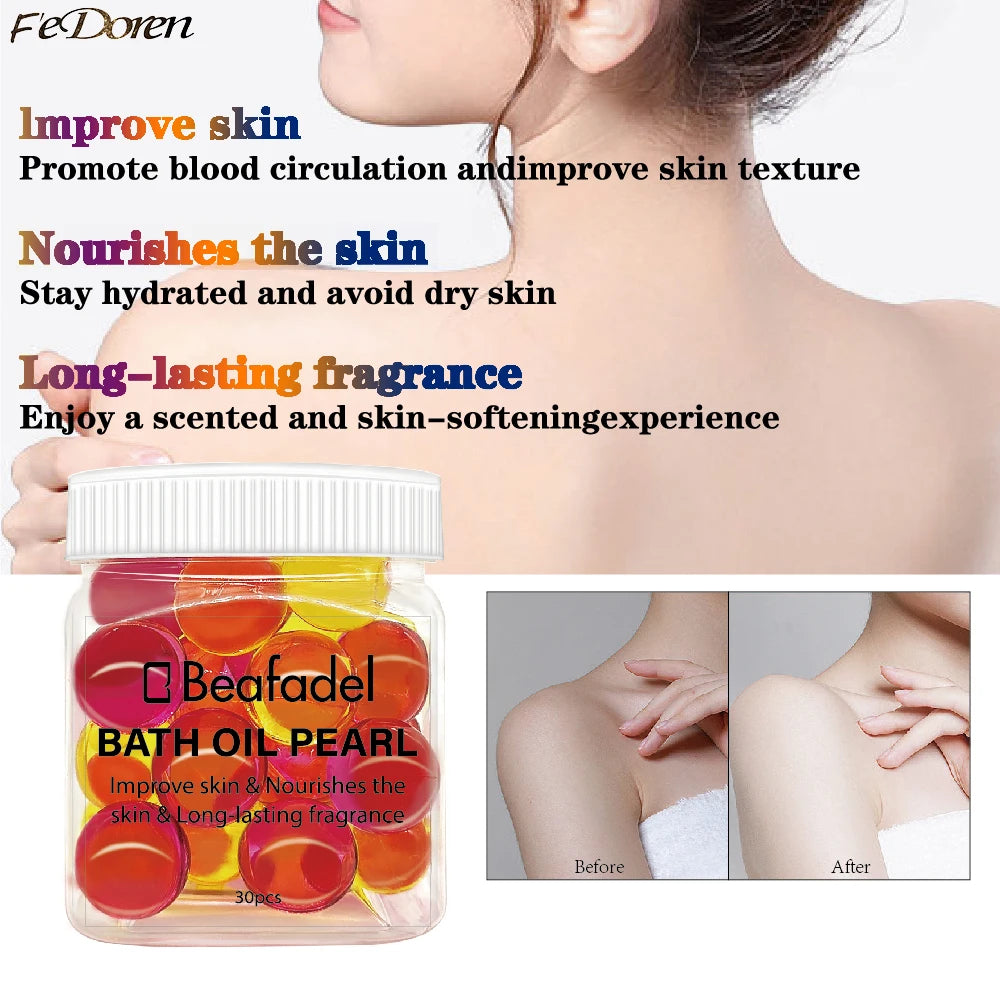 30pcs Bath Oil Pearl Dry Skin Moisturizing Soften SPA Relax Nourish Body Shower Essential Oil Beads Floral Scent Tub Bath Pearl Main image
