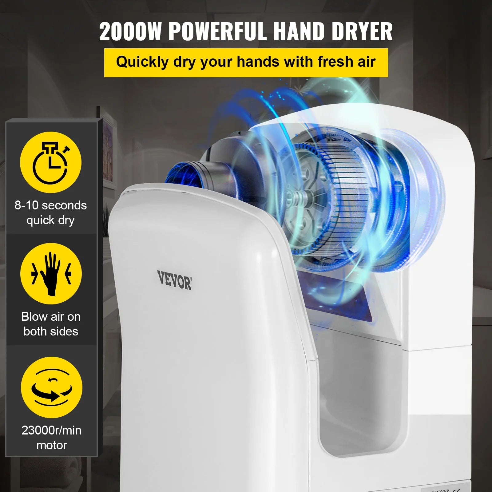 SucceBuy Hand Dryer Machinery Automatic High-speed Jet Double-sided Secure Robust Material Blade for Washroom Multicolor Secondary image