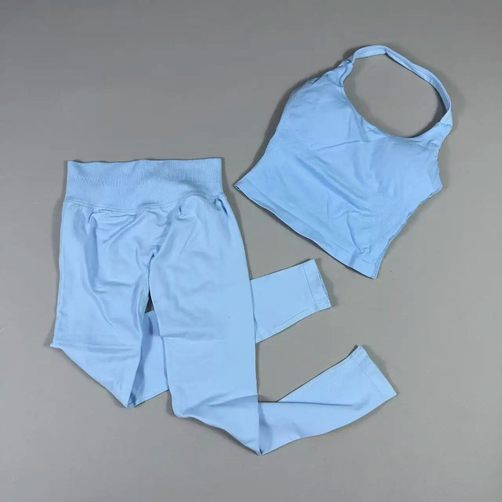 NO LOGO Yoga outfit sports Impact gym set Halter Top and leggings pant sets Backless halterneck High stretch sportswear