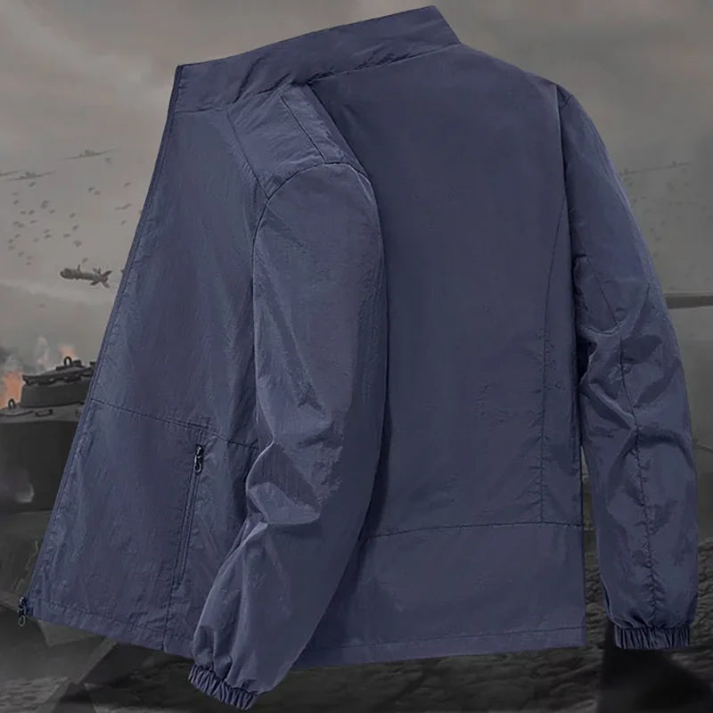 Men's Stand Collar Jacket Spring Breathable Lightweight Anti-Wrinkle Windbreaker Outdoor Sport Casual Quick-Drying Work Jackets
