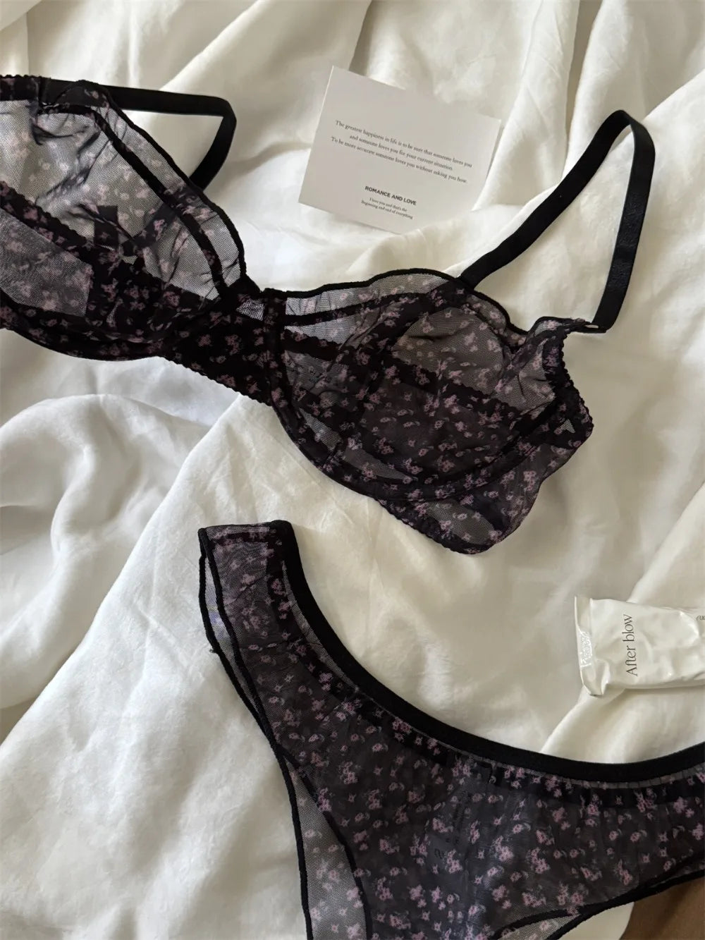 French Ultra Thin Lingerie Set Sexy Lace Floral Prints Bra Fashion Women Underwear Mesh Breathable Intimates Bras and Thong Sets