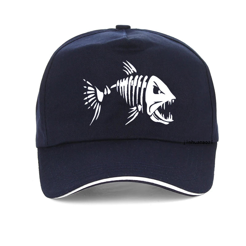 Men Outdoor Fishing Cap Fishing Hat Baseball Golf Hunting Cap with Cartoon Fish Bones snapback hat