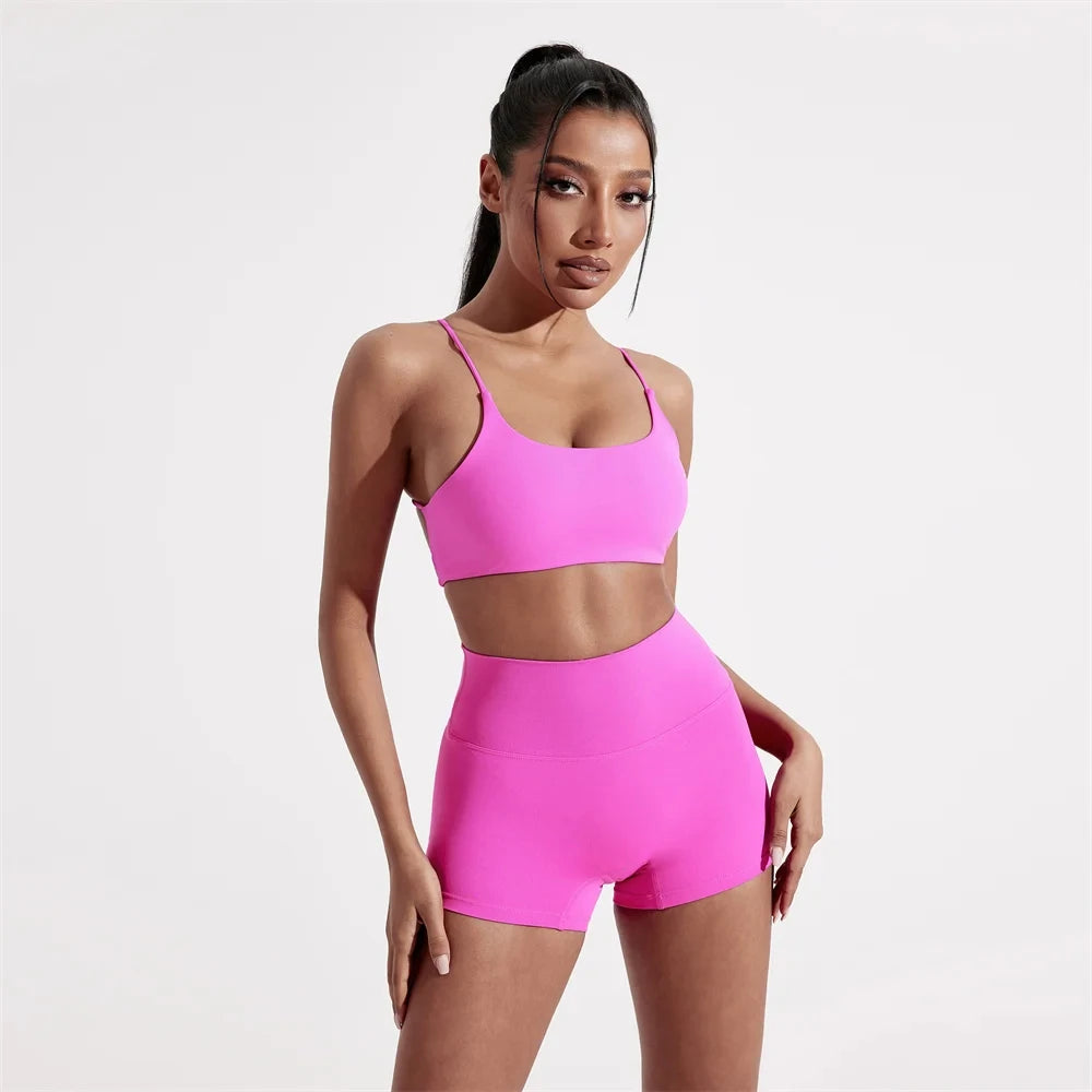 Solid Color underwear Cross Back Women Fitness Sports Bra Top Yoga Comprehensive Training Jog Chest Pad Spaghetti Strap Beauty