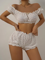 Sexy Lingerie Ruffles Floral Embroidery Women's Underwear Off Shoulder Sexy Bra Set Comfortable Cotton Intimate Underwear Set