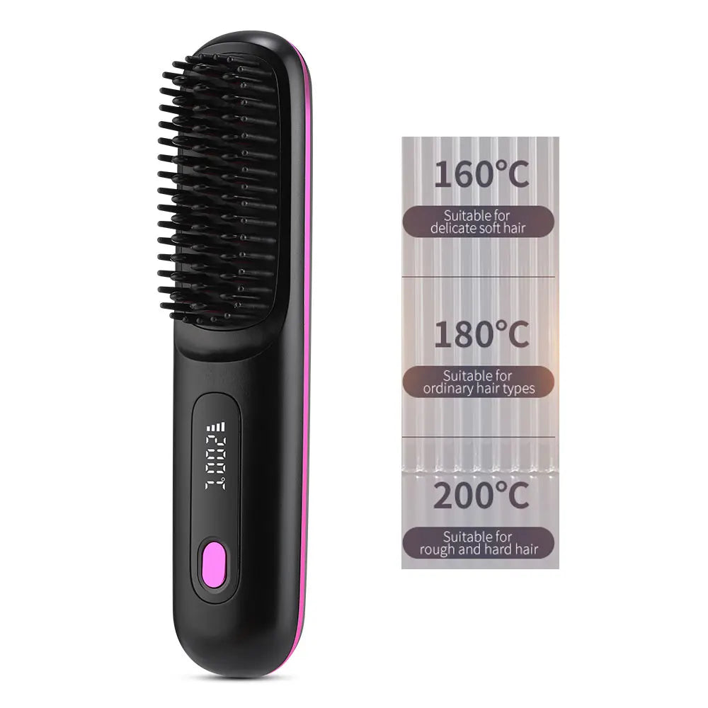 Cordless Hair Straightener Brush 3 Temperature Electric Negative Ions Ceramic Anti-Scald Heated Comb Hair Styling Tools