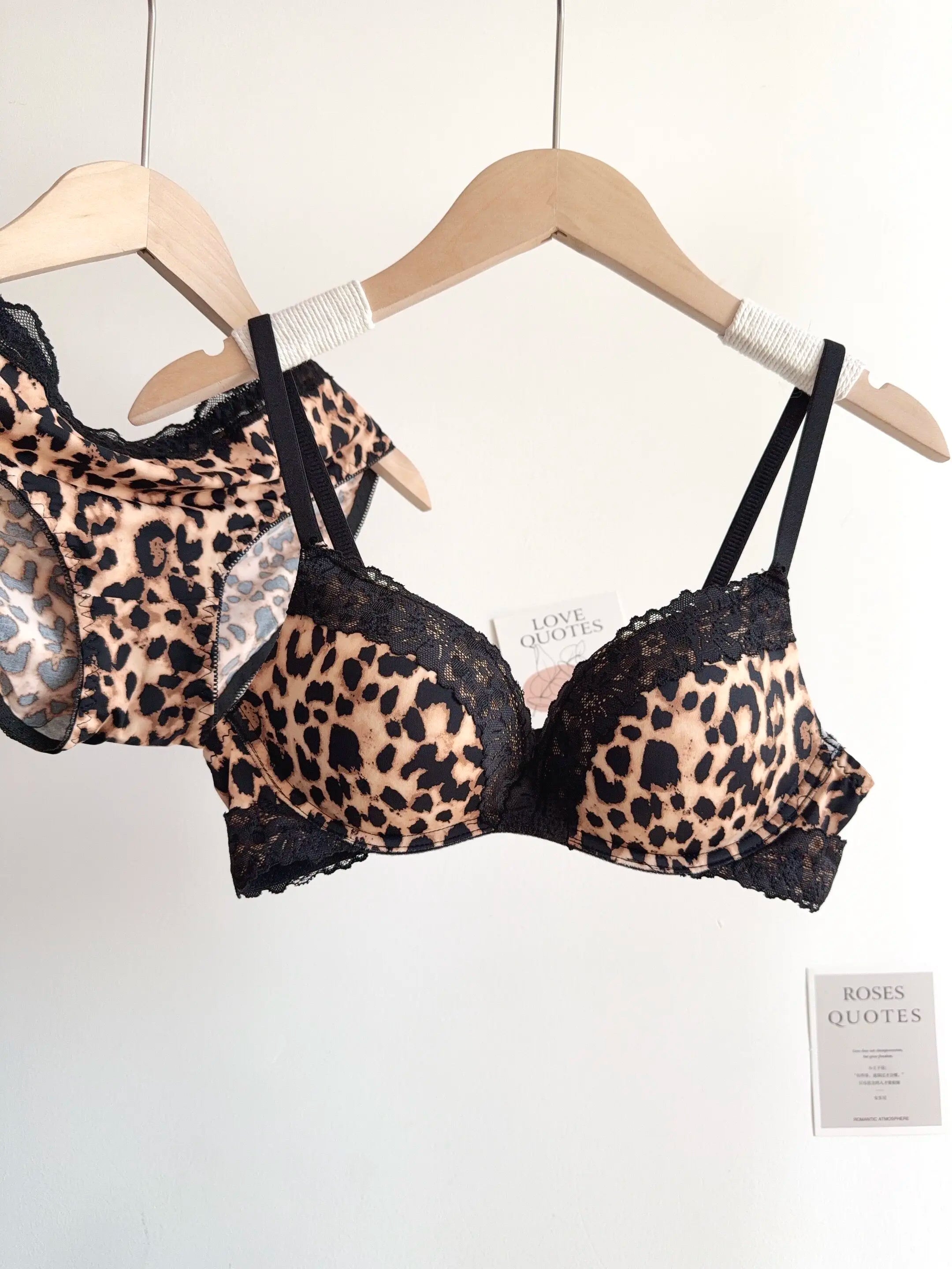 Sexy Leopard Print Lingerie Set Women Wireless Invisible Push Up Small Breasts,adjustable A To C Cup,sheer Lace Pure Design, S-X