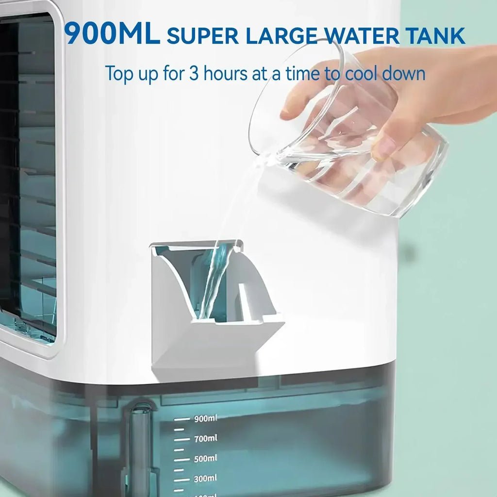 Compact Air Conditioning 3-Speed Personal Air Cooler 900ml Water Tank 7-Color Mood Light For Bedroom Desk Office