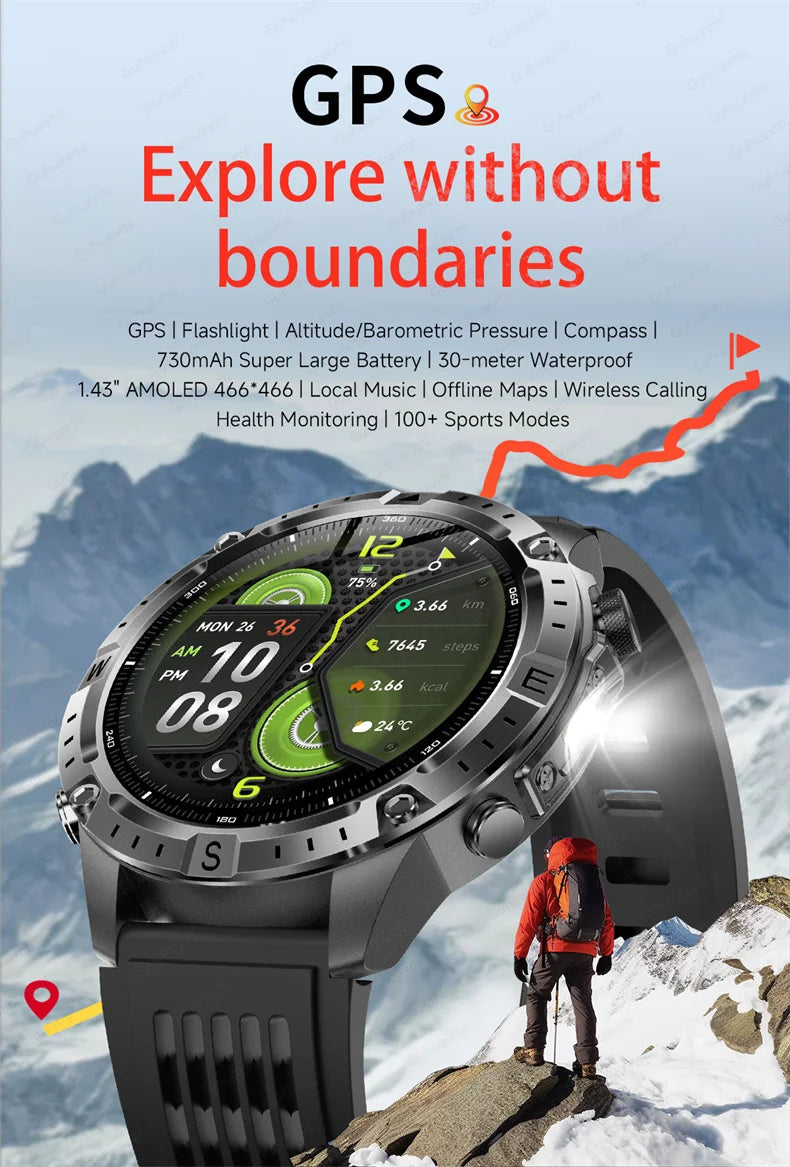 Smart Watch for Men GPS Offline Maps 2G ROM 10ATM Waterproof Heart Rate Diving Skiing Hiking Rugged Durable Smartwatch Men Women