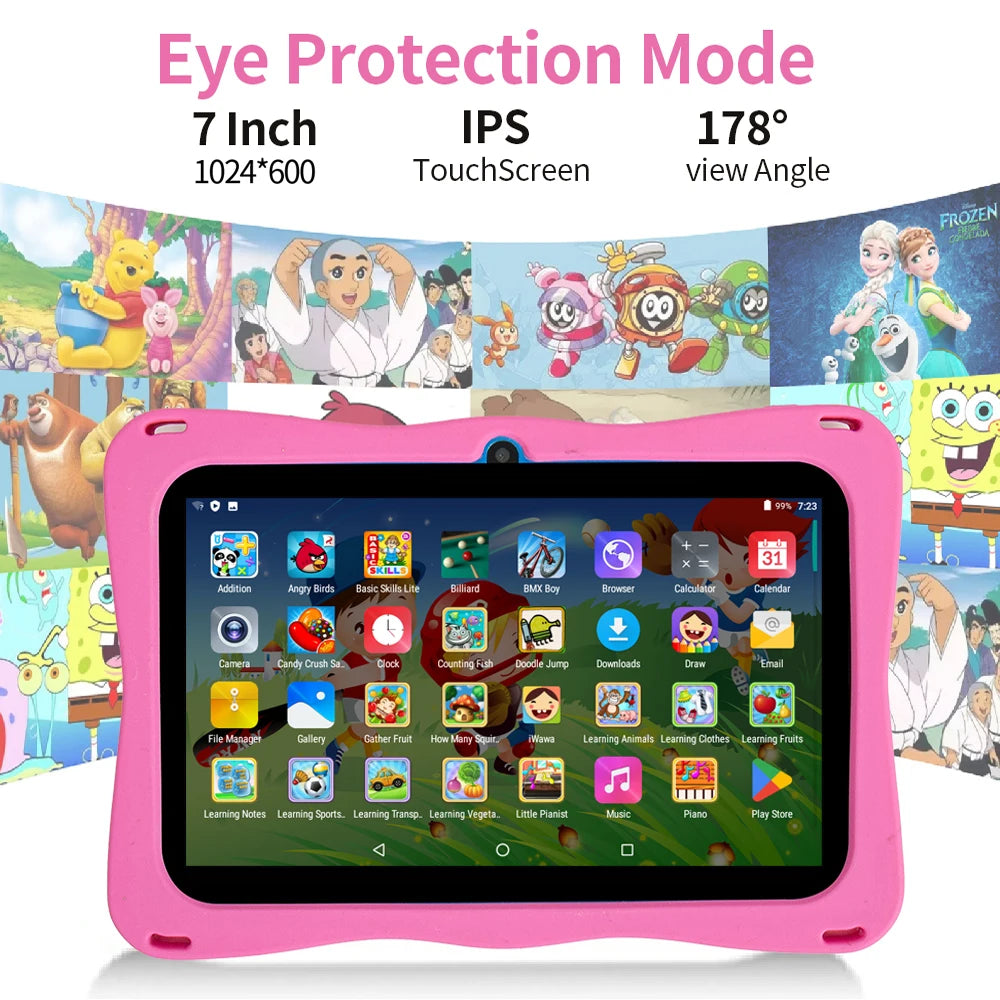 BDF Tablet for Kids 7 Inch Android 11 System 32 GB WiFi Bluetooth Dual Camera Educational Software Installed with Proof Case