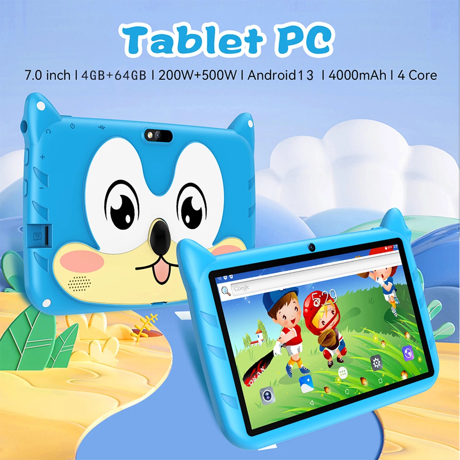 New 7 Inch 5G WiFi Kids' tablets Quad Core 4GB RAM 64GB ROM Dual Cameras Android 13.0 Learning Education Tablet PC 4000mAh