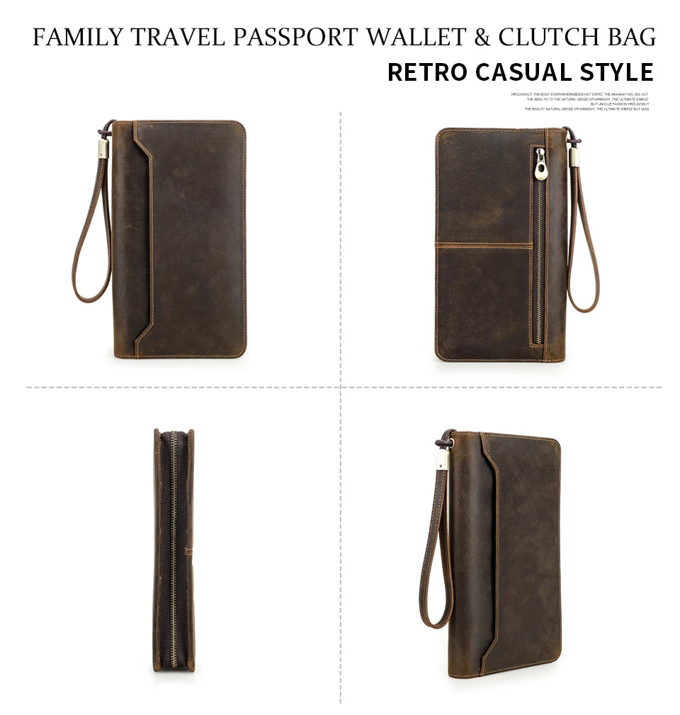 Family Passport Wallet with AirTag Slot for Travel Genuine Leather Credit Card Boarding Pass Holder Pen Cover Money Clutch Bag