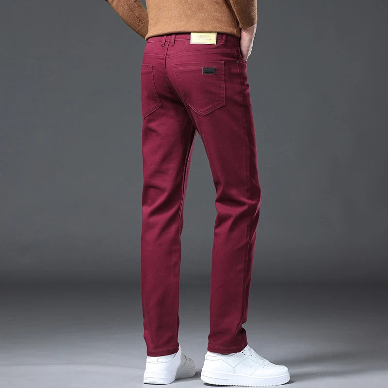 2026 98% Cotton Elastic Cotton Jeans Men's Spring Slim Straight Denim Pants Comfort Large Size Korean Business Casual Trousers