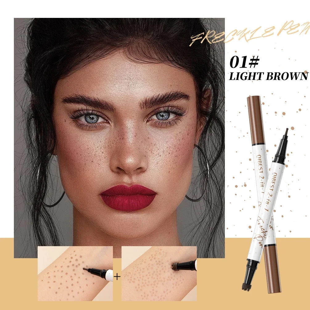 Qibest 2-In-1 Freckle Pen with Gourd-Shaped Head, Natural and Realistic, Sweat-Proof, Double-Ended Stamp Dot Pen Cosmetic Stick