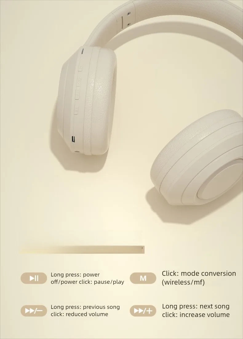 Over Ear HIFI Stereo Headsets Wireless Bluetooth Headphones Sports Gaming Earphones with HD Mic Support TF/AUX noise reduction