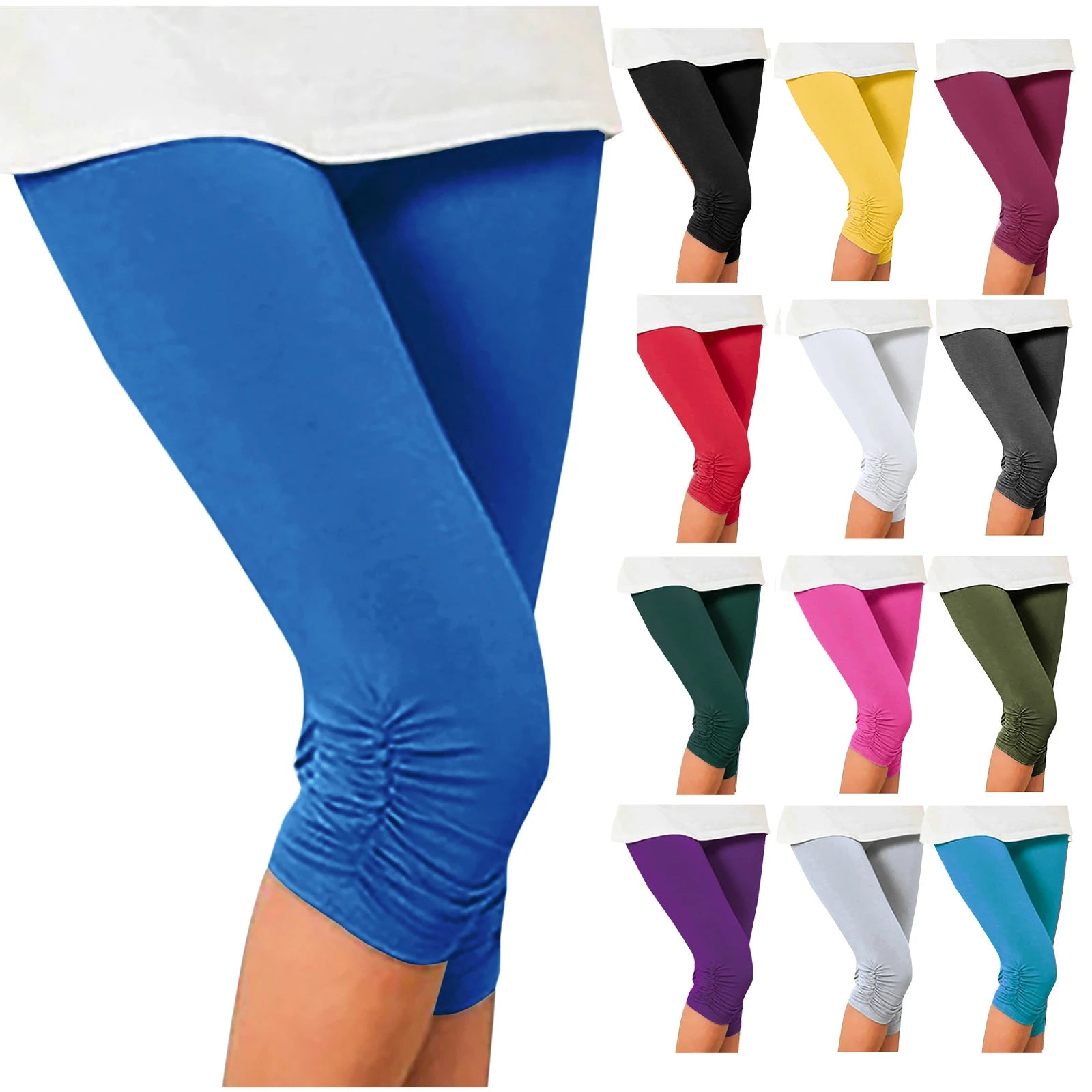 Elastic High Waist Sporty Women Clothing Skinny Pants Elastic Quick Dry 3/4 Sports Leggings Short Trousers Casual Solid Summer