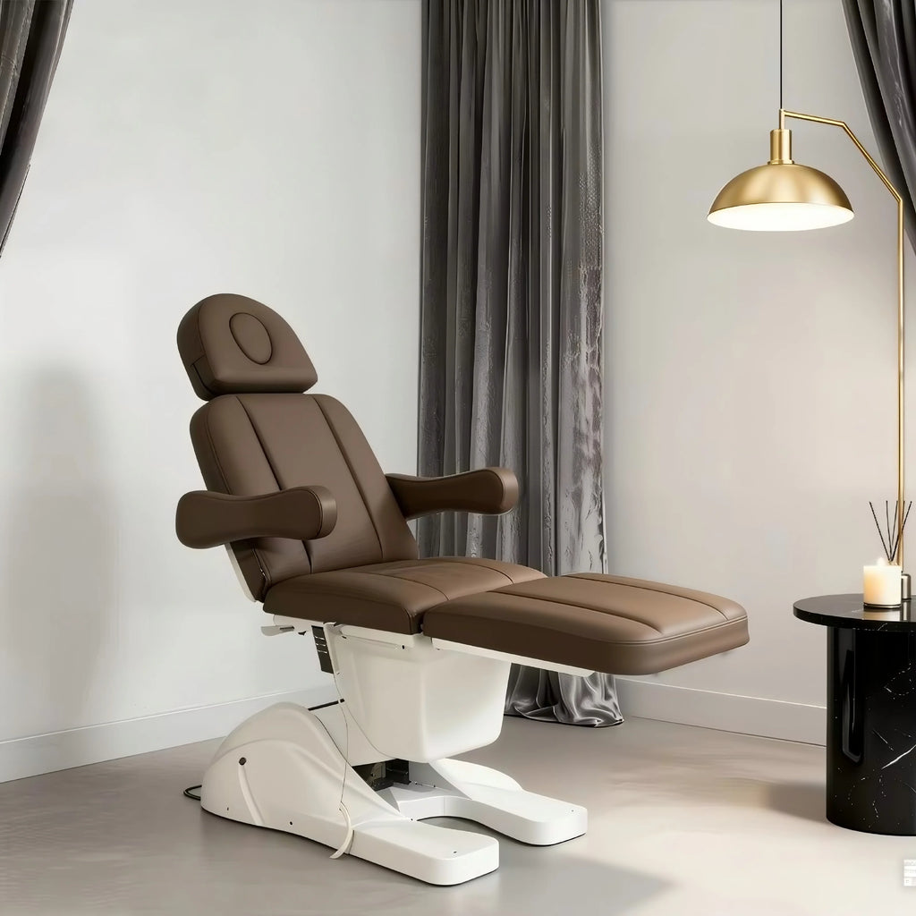 Multifunctional beauty salon equipment brown polyurethane leather 3 motor reclining electric massage face wash bed