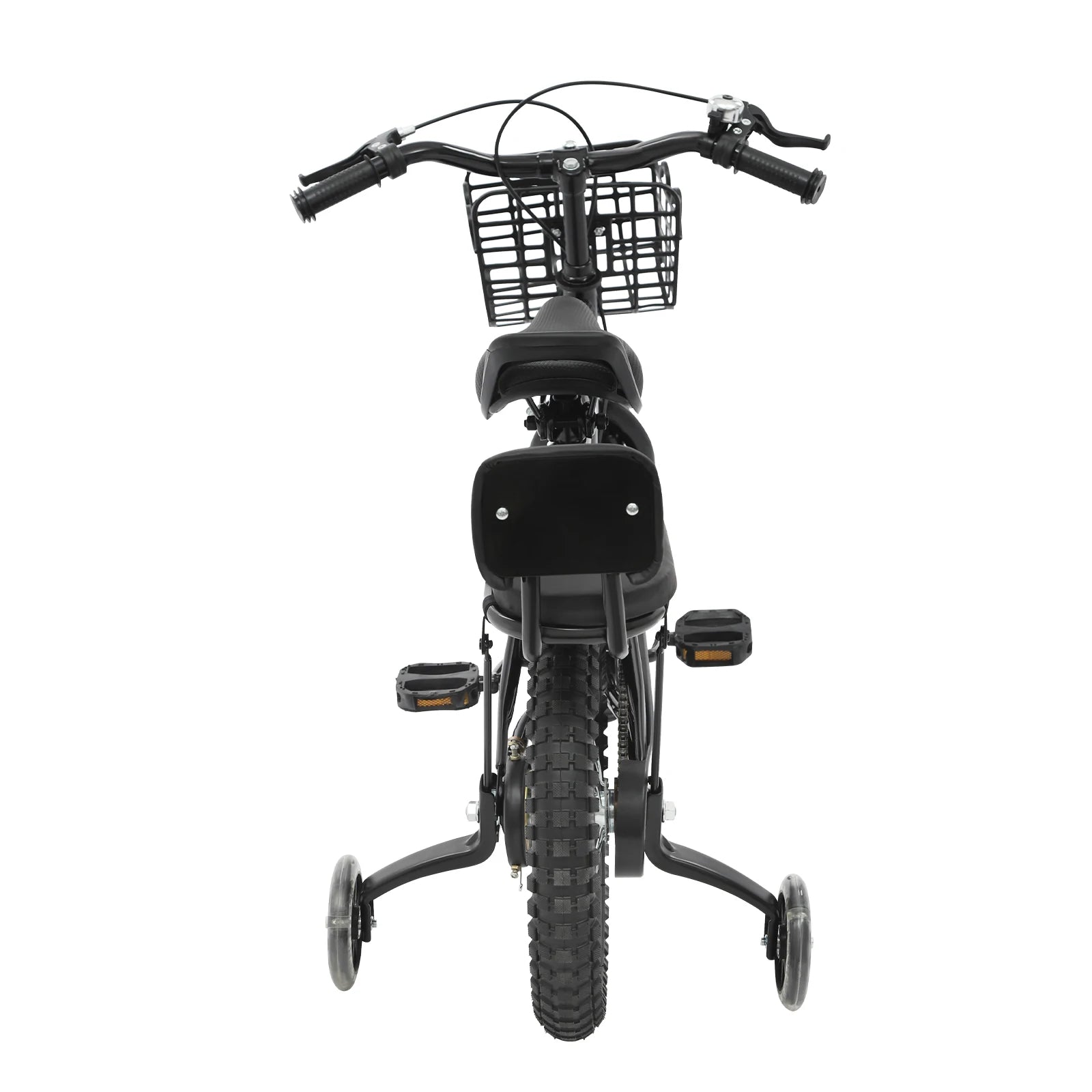 14" Kids Bike Adjustable Children's Bicycle Load 60kg w/Training Wheels+Basket+Backrest Rear Seat for 3-7 Year Old (White/Black)