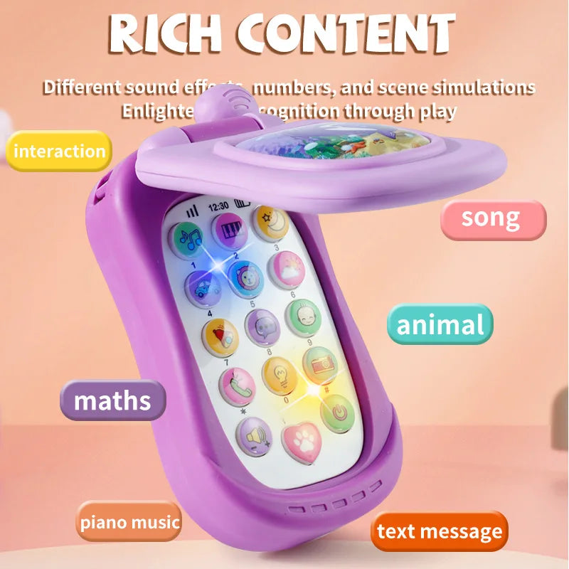 Puzzle early education music mobile phone cartoon simulation flip phone baby toy 61 children's gift English