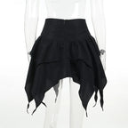 Summer Fashion Short Skirts New Sexy Women Gothic Punk Irregular Skirts Solid Color Drawstring Tie-Up Ruched Ruffles Mini Skirt