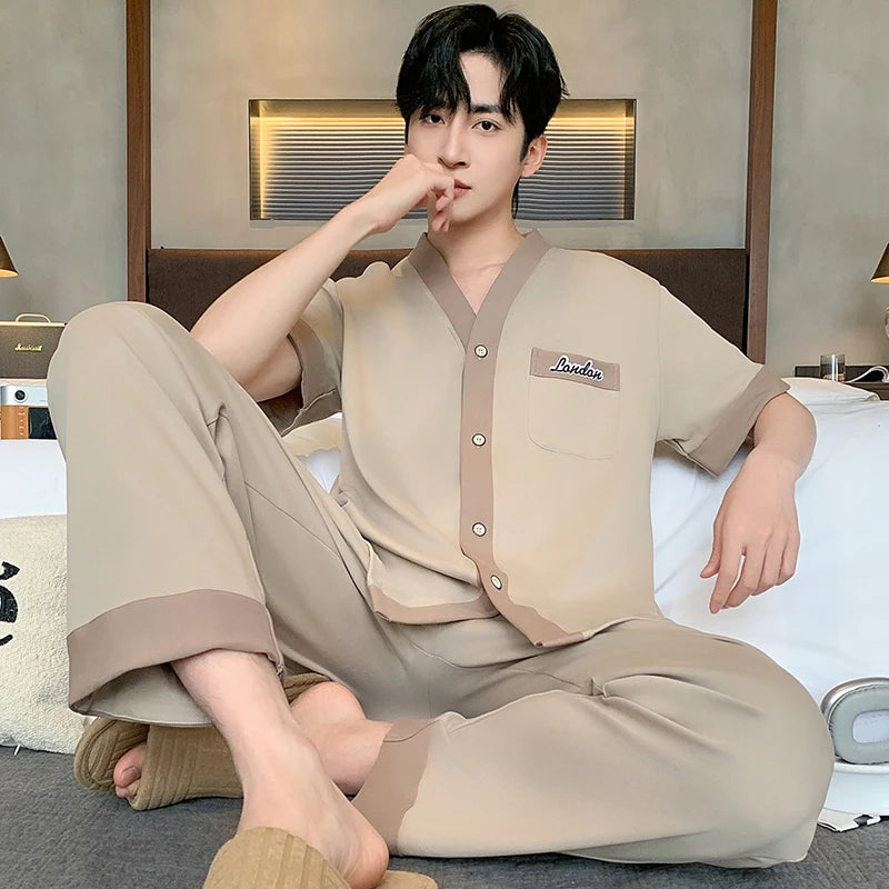 Men's Japanese Kimono Casual Fashion Solid Color Cardigan Loose Summer Short-Sleeved Pajamas with long pants Home Comfort Wear Main image