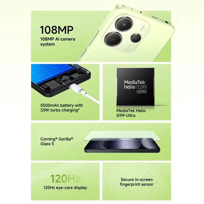 Global Version Xiaomi Redmi Note 14 4G Smartphone 6.67" 120Hz Display MediaTek Helio G99-Ultra 108MP AI Camera 5500mAh Battery