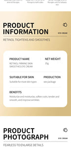 SADOER  Retinol Eye Cream Reduces Dark Circles and Wrinkles Moisturizes and Tightens The Eyes, Eye Cream Korean Eye Care Product