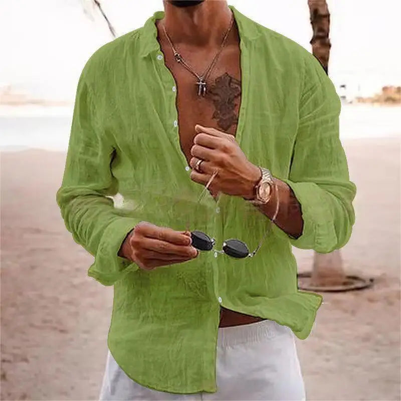 2026 Men's Cotton Linen Shirts Top Simple Laple Solid  Man Shirts Tops Comfortable Loose Casual Holiday Shirts for Men Blouses