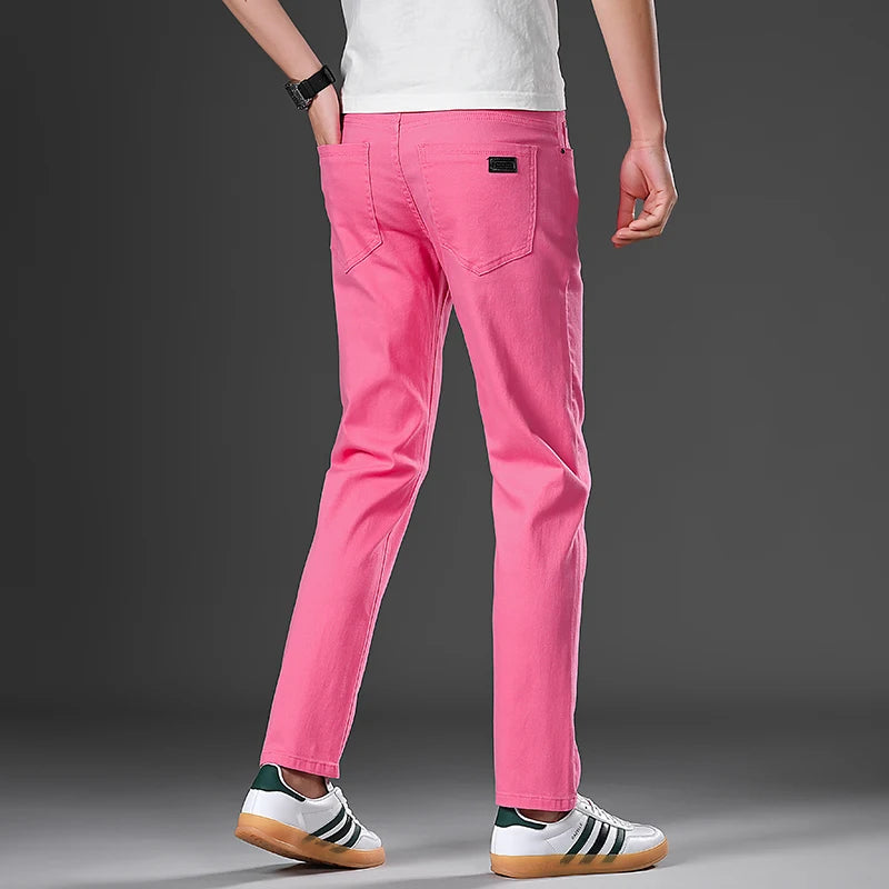 2026 98% Cotton Elastic Cotton Jeans Men's Spring Slim Straight Denim Pants Comfort Large Size Korean Business Casual Trousers
