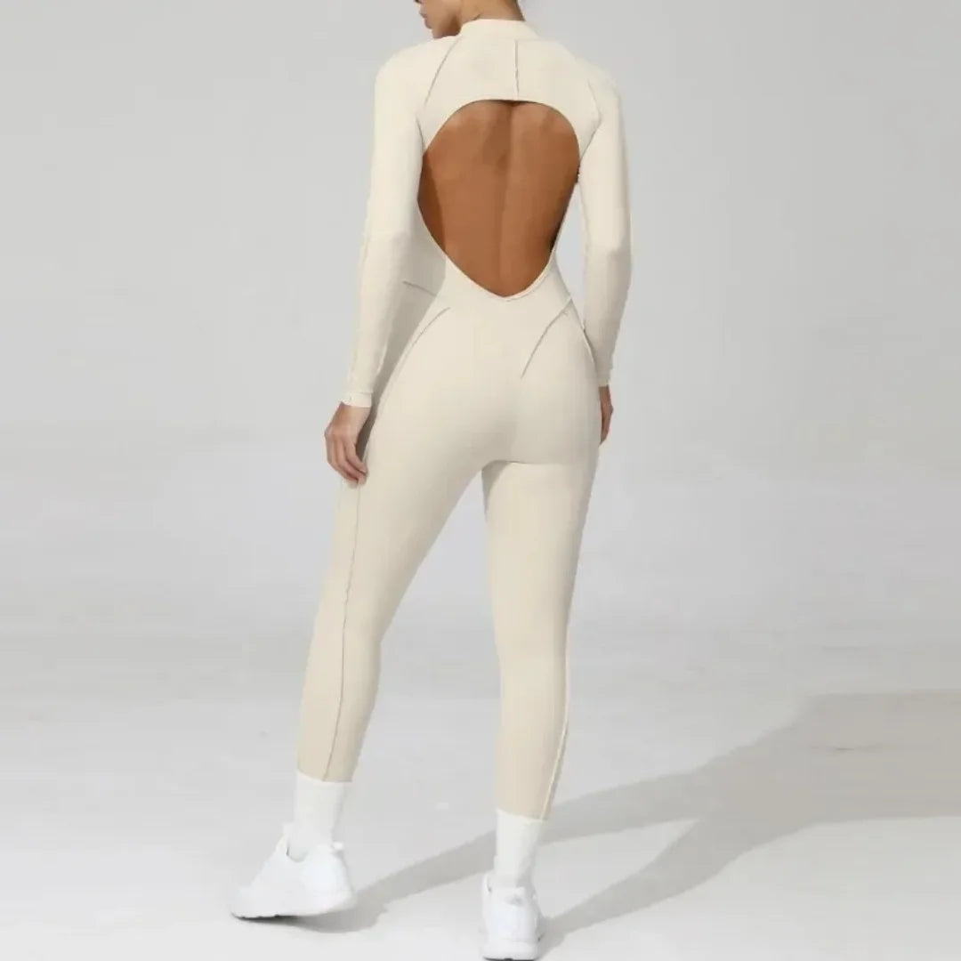 Women's Yoga Jumpsuit Hip Lift Sports Fitness Removable Padding Backless Zipper Leggings One-Piece Running Workout Gym Jumpsuit