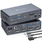 KVM Switch 2 Monitors 2 Computers Docking Station USB C+HDMI/DP Input,4K@60Hz/120Hz DisplayPort Dual Monitor for Laptop Desktop