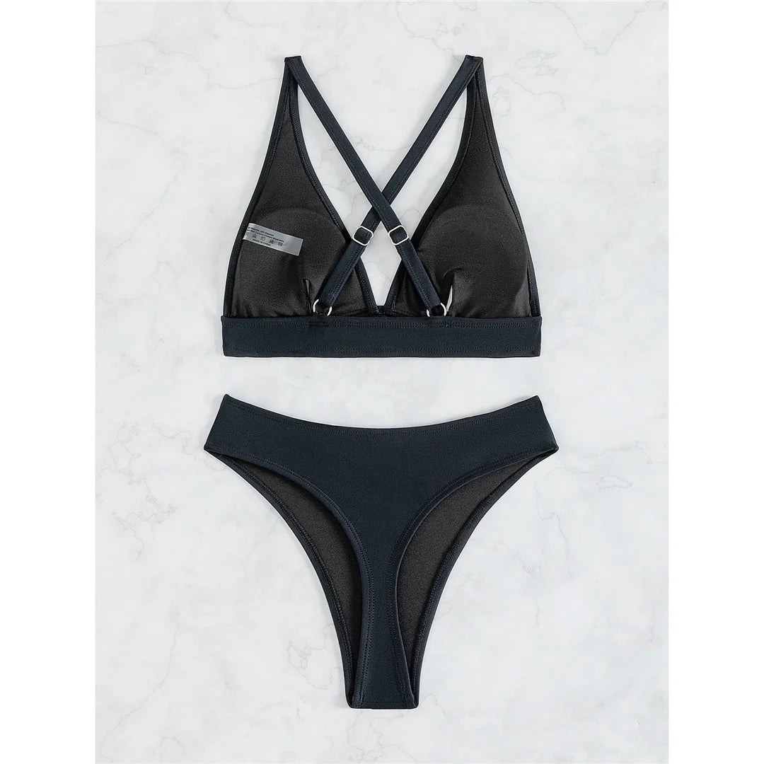 S - XL Cross Back Mini Micro Thong Bikini Female Swimsuit Women Swimwear Two-pieces Bikini set Bather Bathing Suit Swim K5022