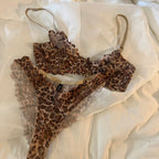 French Sexy Underwear Thin Leopard Print Transparent Lingerie Comfortable Women's Gathered Underwire see through bra Set Thong