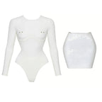 2026 2Pcs Sexy Women One Piece Swimsuit Female Swimwear Solid Biquini High Cut Monokini Push Up Swim Suits Bathingsuit Beachwear