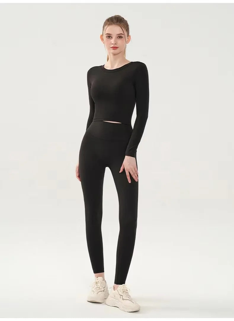 Fashion Sports Tops Pilates Running with Chest Pad Fitness Long Sleeve Tight Quick-drying Shirts Yoga Top Out Wear Clothing