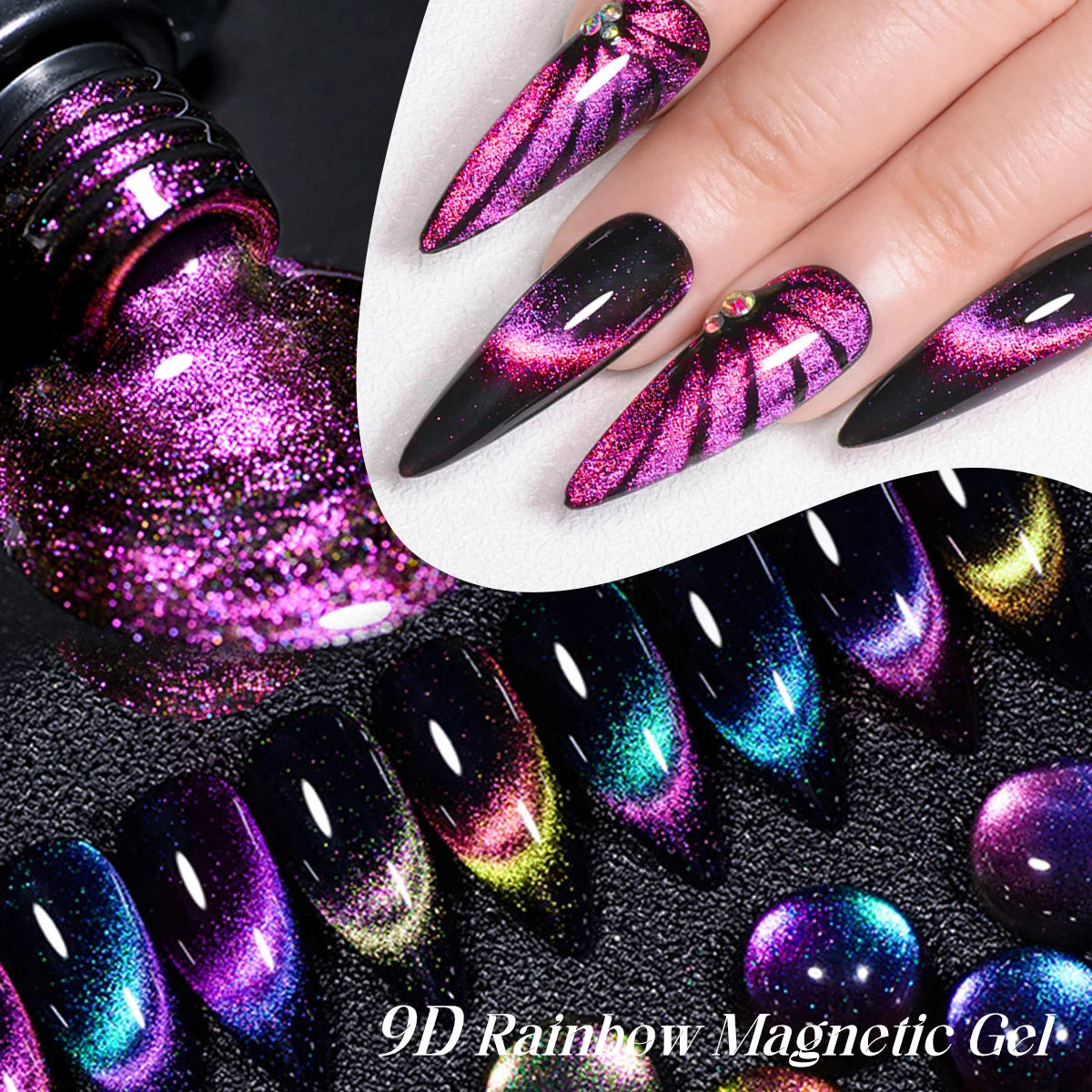 MEET ACROSS 3Pcs/Set 9D Cat Magnetic Gel Nail Polish With Magnetic Stick Semi Permanent Soak Off Nail Art UV LED Gel Varnish Kit Secondary image