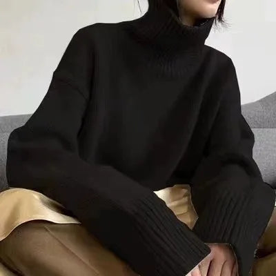 2023 autumn and winter turtleneck 100% pure cashmere women loose sweater thickened wool sweater cover lazy bottom
