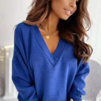 Spring Autumn Women Pure Soft Long Sleeve Sweater V-neck Fashion Jumper Office Lady Button Loose Casual Pullover Top Sweaters
