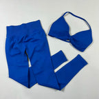 UETEEY Set For Woman Strappy Yoga Bra Sports Top Workout Leggings Set Seamless Gym Set Fitness Clothes Outfit Activewear