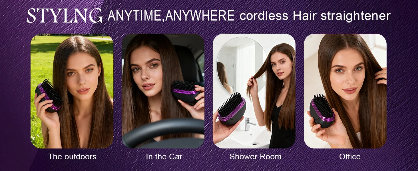 Mini Hair Straightener Rechargeable Portable Hair Straightener Brush Rechargeable Fast Heating Hot Portable Travel for Women