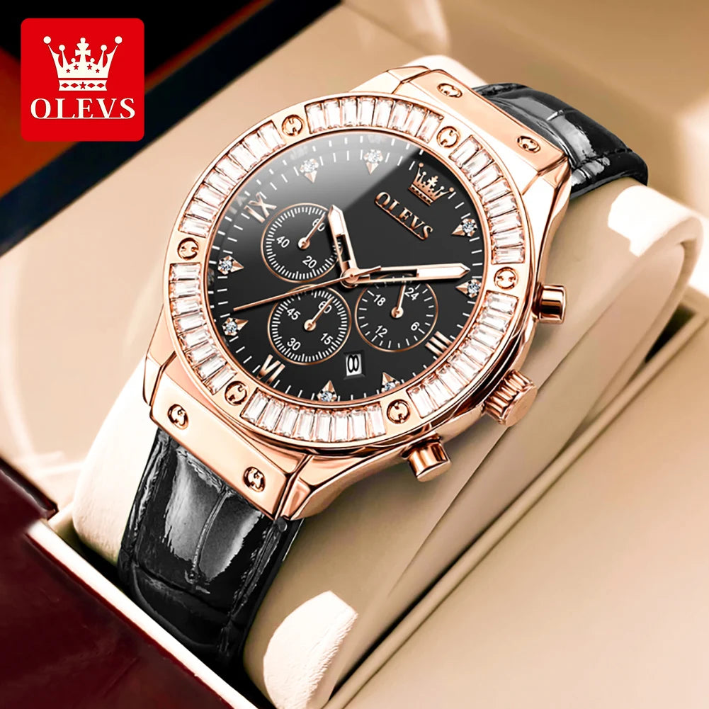 OLEVS 9978 Womens Watch Multifunctional Quartz Watch Waterproof Luminous Leather Strap Elegant Fashion Watches For Woman Gifts Main image