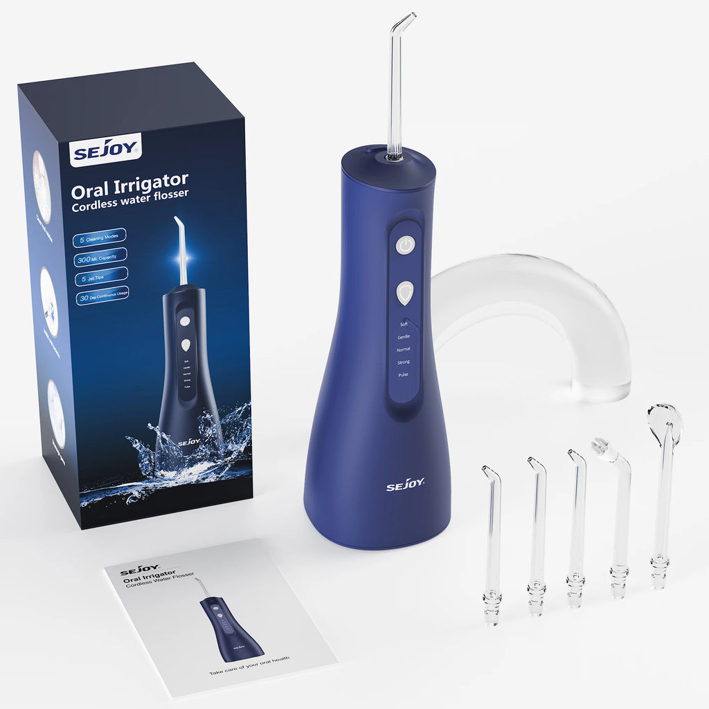 Sejoy Electric Water Flossers Oral Irrigator Rechargeable Portable Dental 5 Modes Water Tank Teeth 300ML Waterproof Cleaner