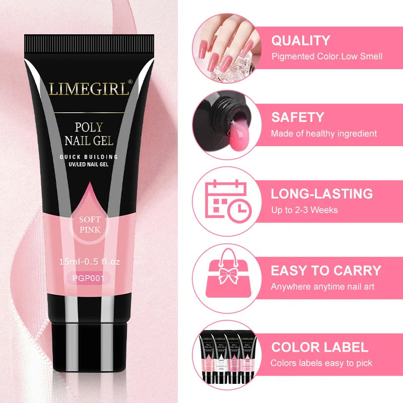 LIMEGIRL Nail Art Kit Poly Nail Gel Extending Soaking Gel Kit Nail Art Acrylic Gel Varnish Kit For Novices Semi Permanent Gel So