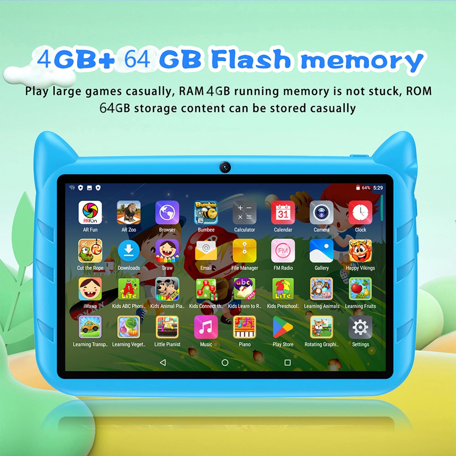 New 7 Inch 5G WiFi Kids' tablets Quad Core 4GB RAM 64GB ROM Dual Cameras Android 13.0 Learning Education Tablet PC 4000mAh