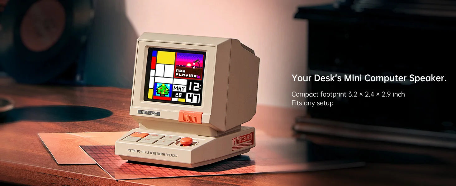 Divoom MiniToo Retro Bluetooth Speaker Portable Pixel Display Music Box Retro Computer Style Speaker Gift