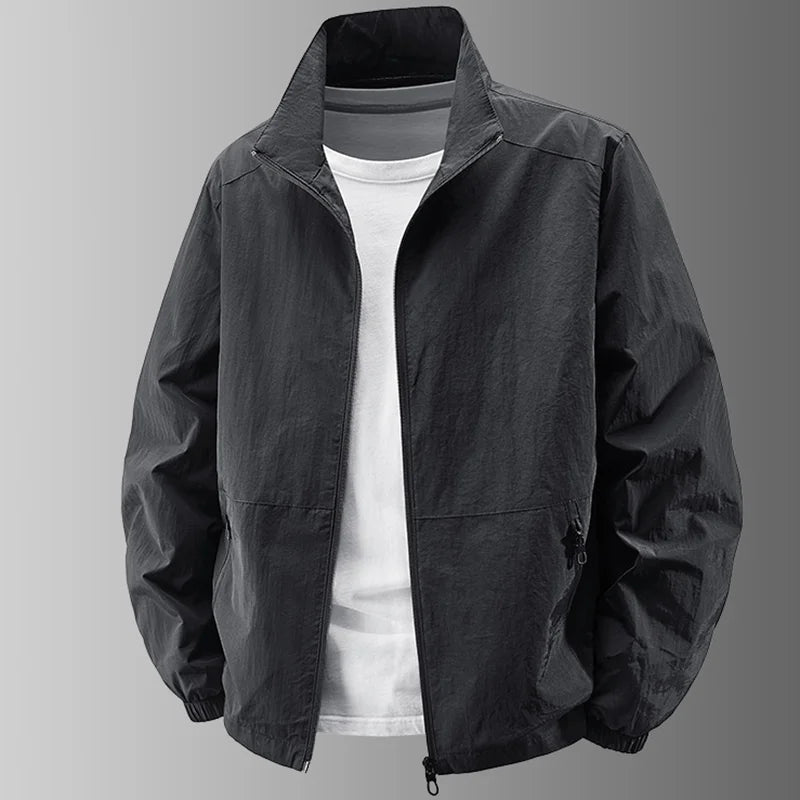 Men's Stand Collar Jacket Spring Breathable Lightweight Anti-Wrinkle Windbreaker Outdoor Sport Casual Quick-Drying Work Jackets