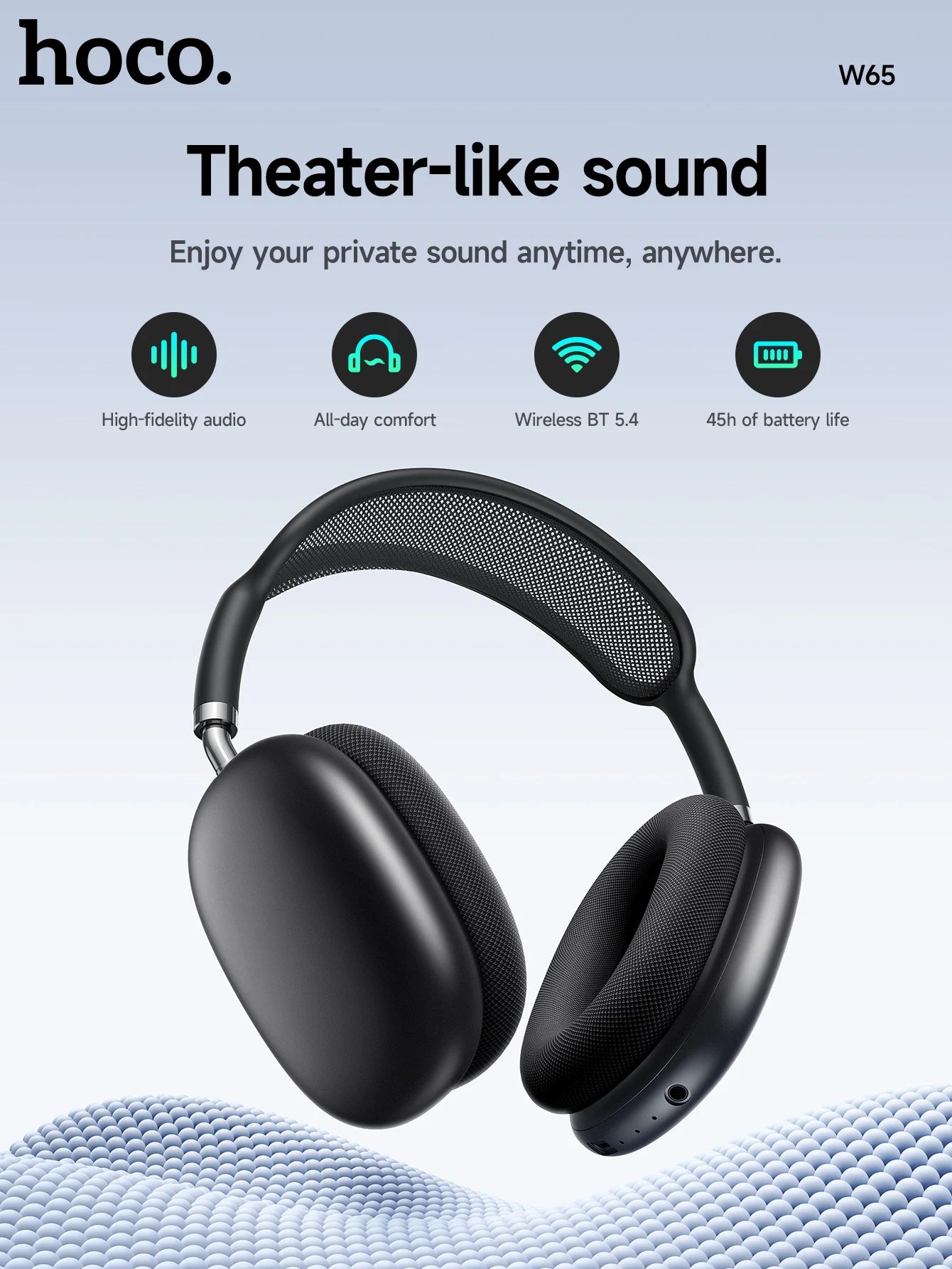 hoco Over the Ear Bluetoothe 5.4 Headphones Sports Wireless Earphone Headsets with Microphone for Phone Call Fabric Eartips