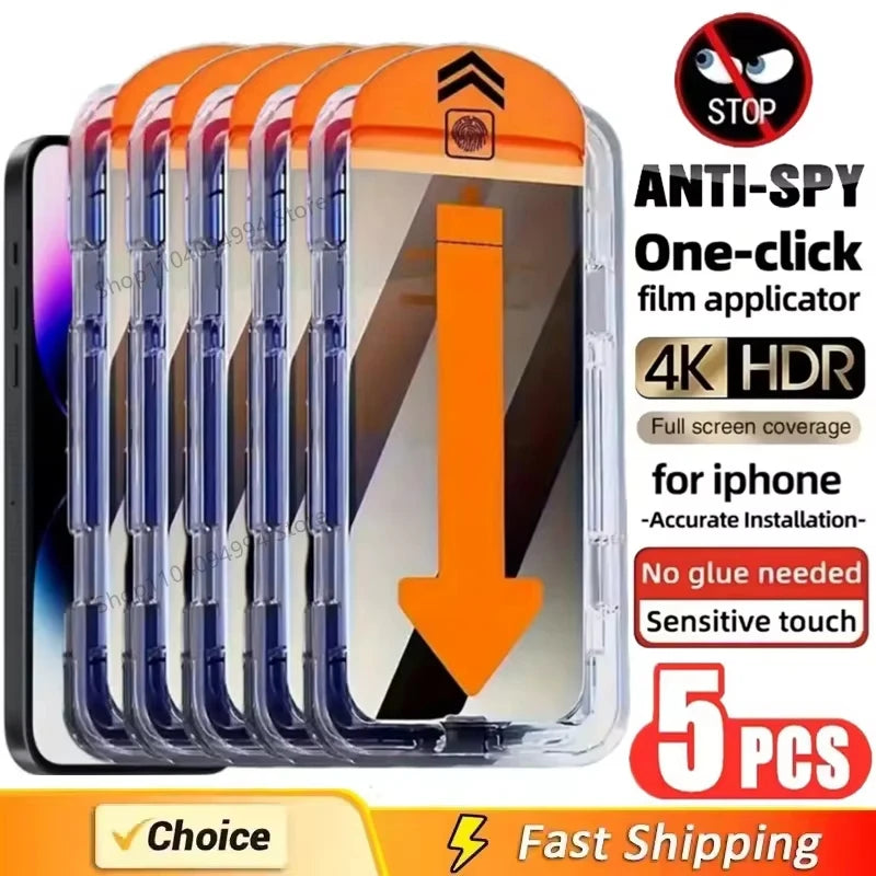 5PCS Dust Free Privacy Screen Protector For iPhone 17 Pro Max  16 Pro Max 15 14 11 12 13 X XR 16e Air Anti-spy Glass Easy Insta Main image